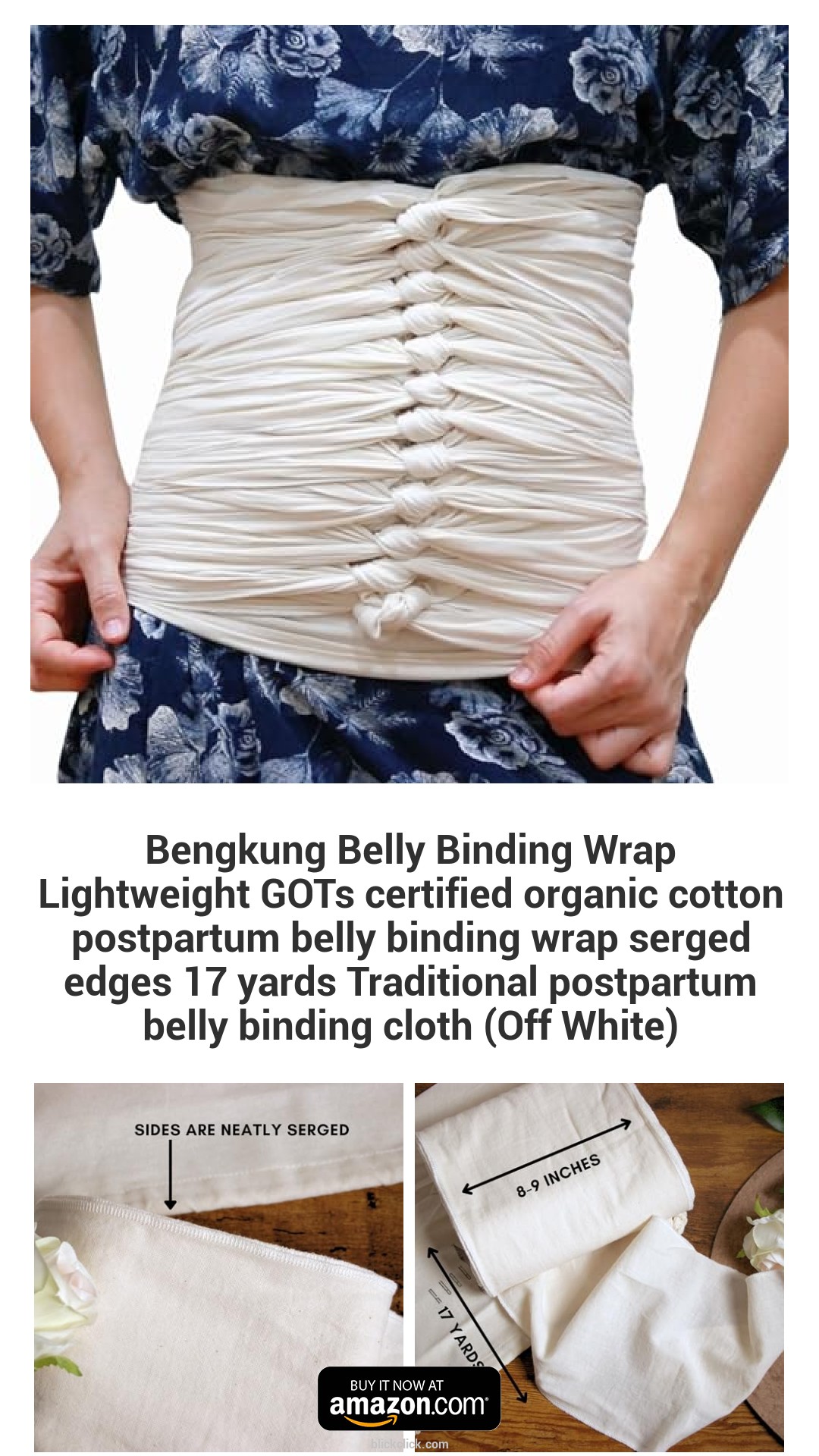Bengkung Belly Binding Wrap Lightweight GOTs certified organic cotton postpartum belly binding wrap serged edges 17 yards Traditional postpartum belly binding cloth (Off White)