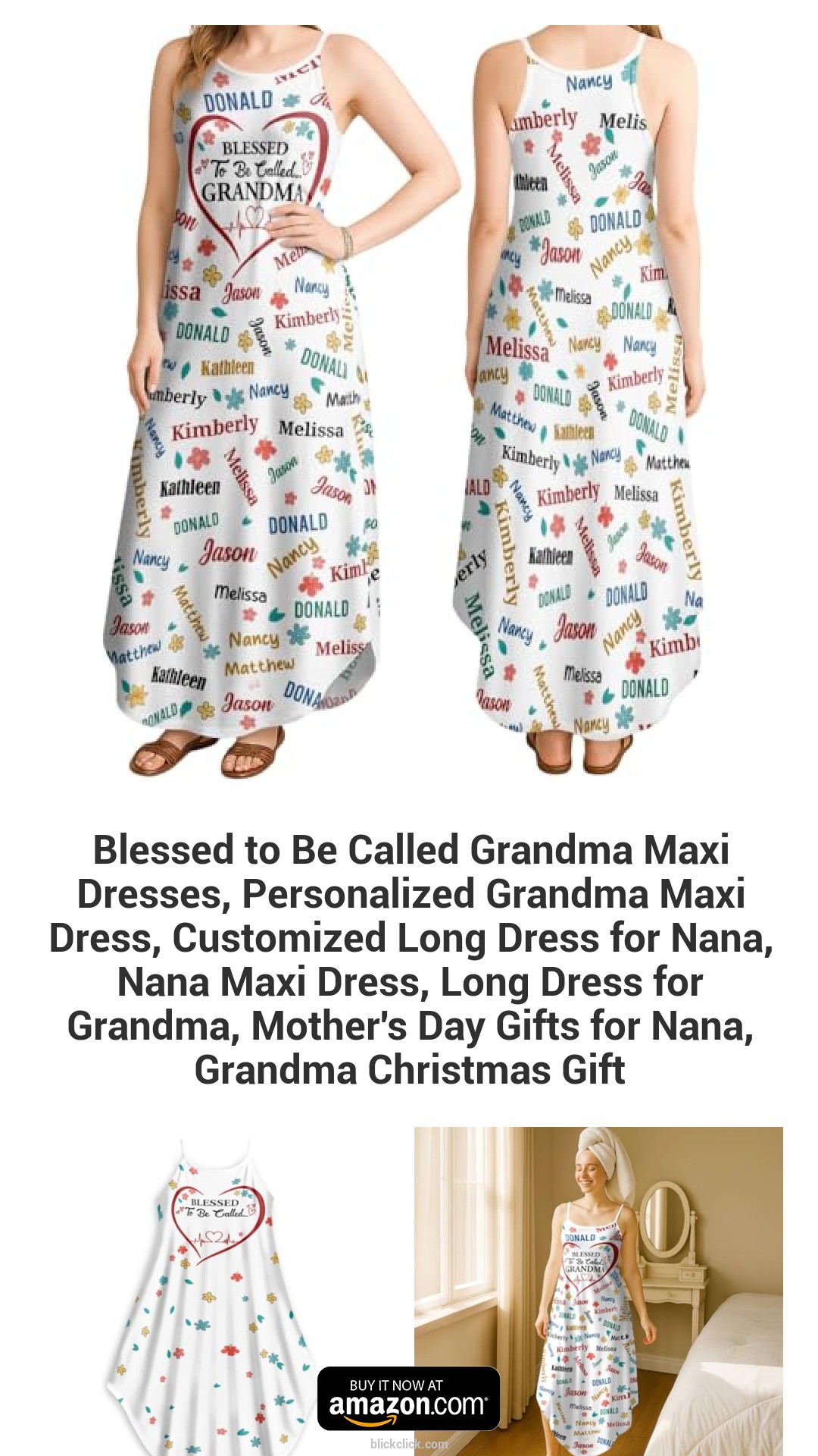 Blessed to Be Called Grandma Maxi Dresses, Personalized Grandma Maxi Dress, Customized Long Dress for Nana, Nana Maxi Dress, Long Dress for Grandma, Mother's Day Gifts for Nana, Grandma Christmas Gift