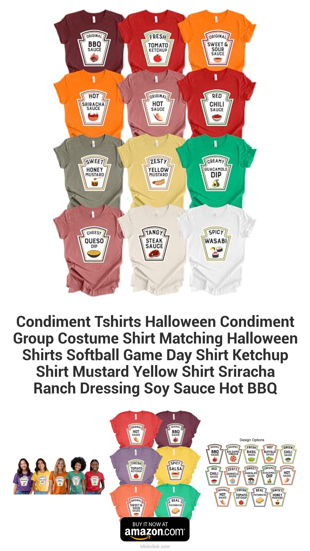 Condiment Tshirts Halloween Condiment Group Costume Shirt Matching Halloween Shirts Softball Game Day Shirt Ketchup Shirt Mustard Yellow Shirt Sriracha Ranch Dressing Soy Sauce Hot BBQ