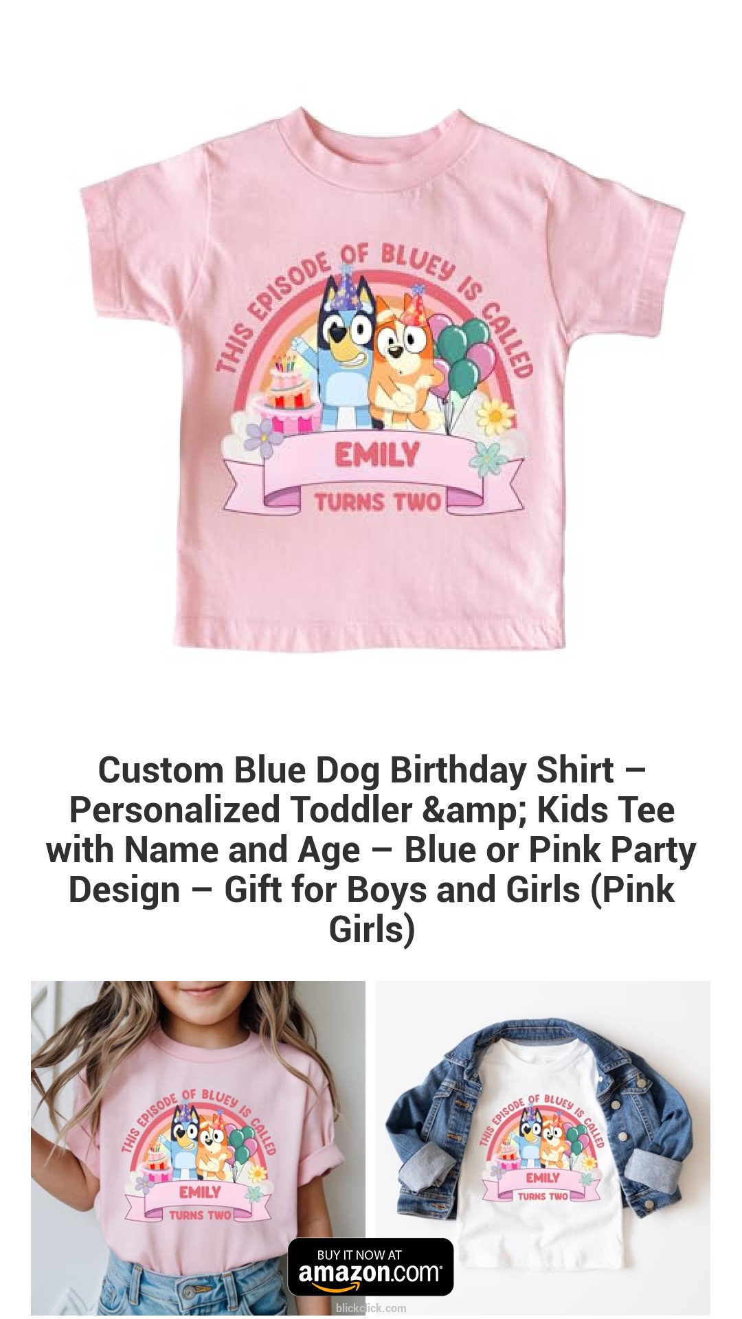 Custom Blue Dog Birthday Shirt – Personalized Toddler & Kids Tee with Name and Age – Blue or Pink Party Design – Gift for Boys and Girls (Pink Girls)