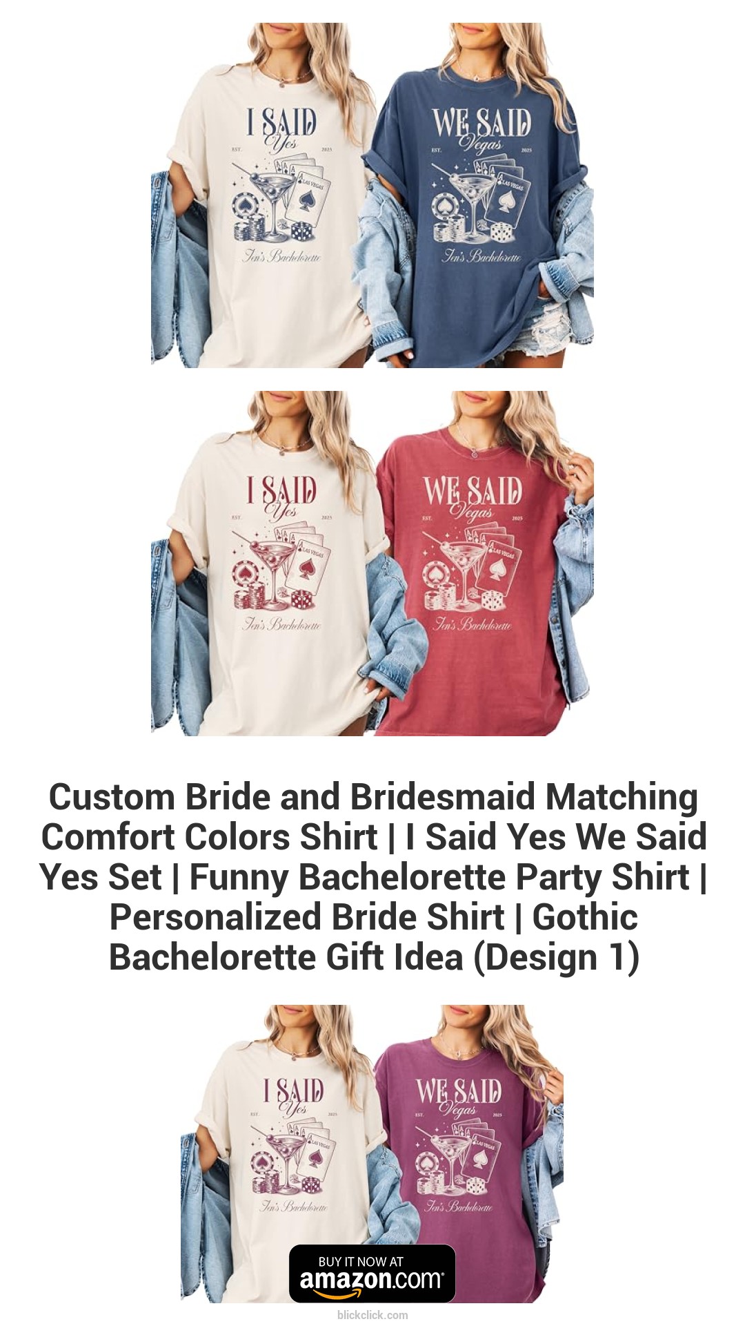 Custom Bride and Bridesmaid Matching Comfort Colors Shirt | I Said Yes We Said Yes Set | Funny Bachelorette Party Shirt | Personalized Bride Shirt | Gothic Bachelorette Gift Idea (Design 1)