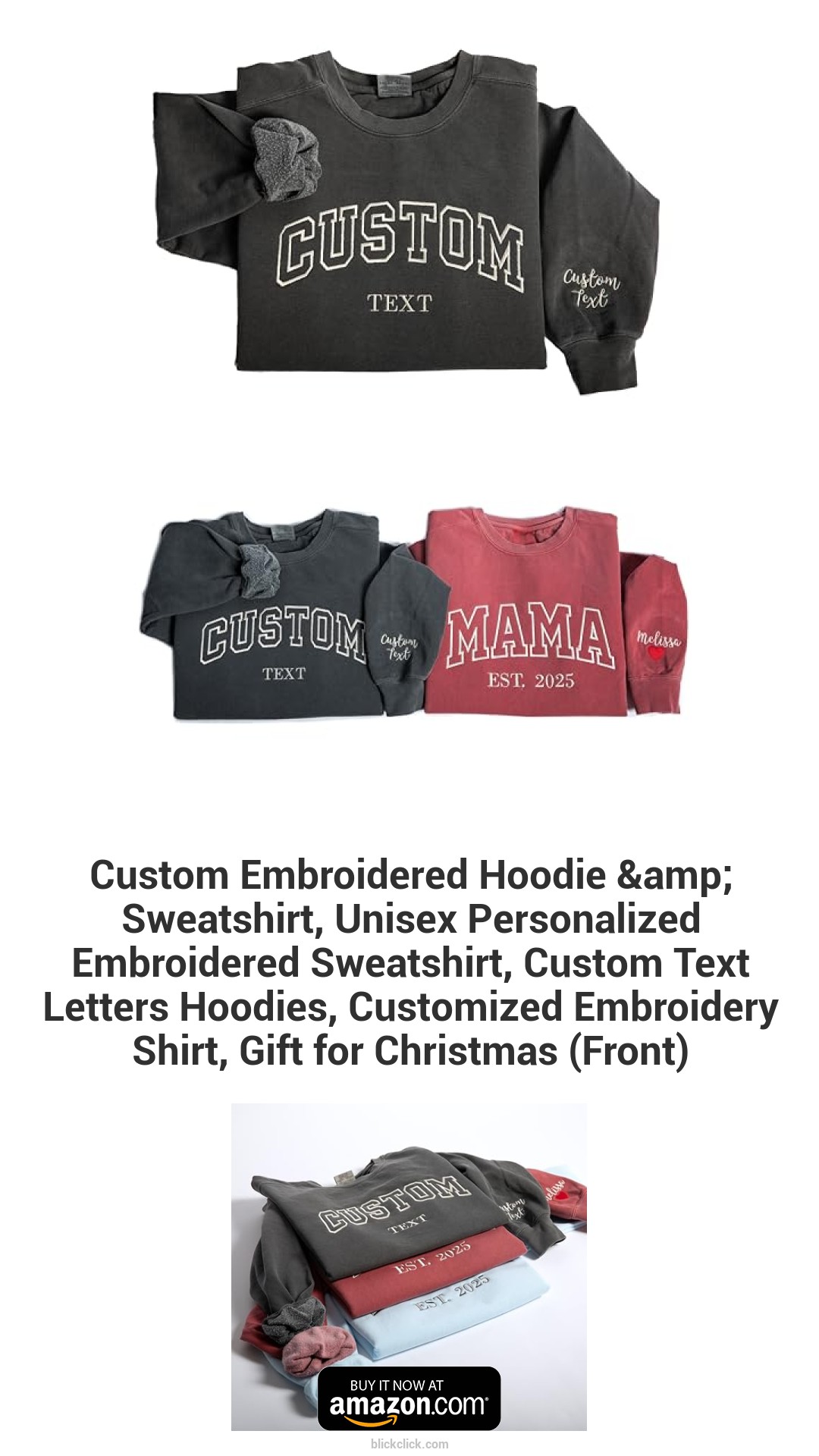 Custom Embroidered Hoodie & Sweatshirt, Unisex Personalized Embroidered Sweatshirt, Custom Text Letters Hoodies, Customized Embroidery Shirt, Gift for Christmas (Front)