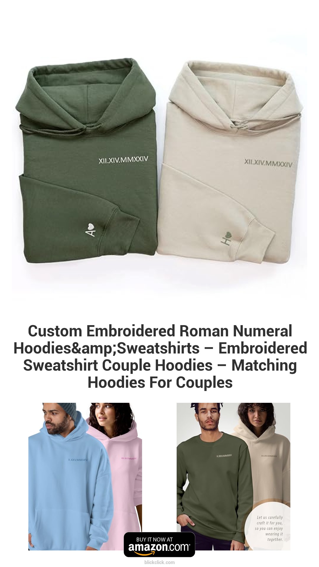 Custom Embroidered Roman Numeral Hoodies&Sweatshirts – Embroidered Sweatshirt Couple Hoodies – Matching Hoodies For Couples