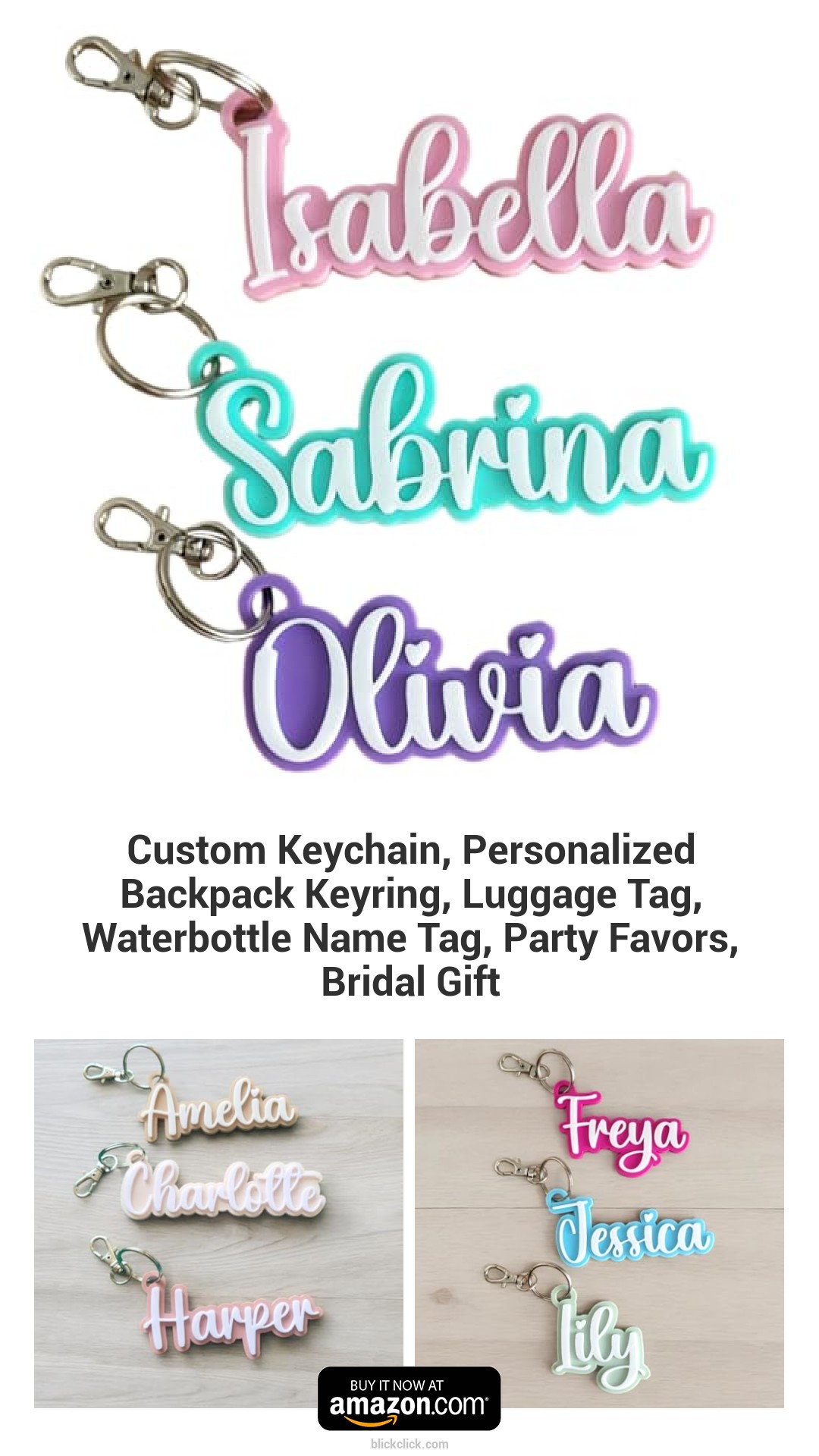 Custom Keychain, Personalized Backpack Keyring, Luggage Tag, Waterbottle Name Tag, Party Favors, Bridal Gift