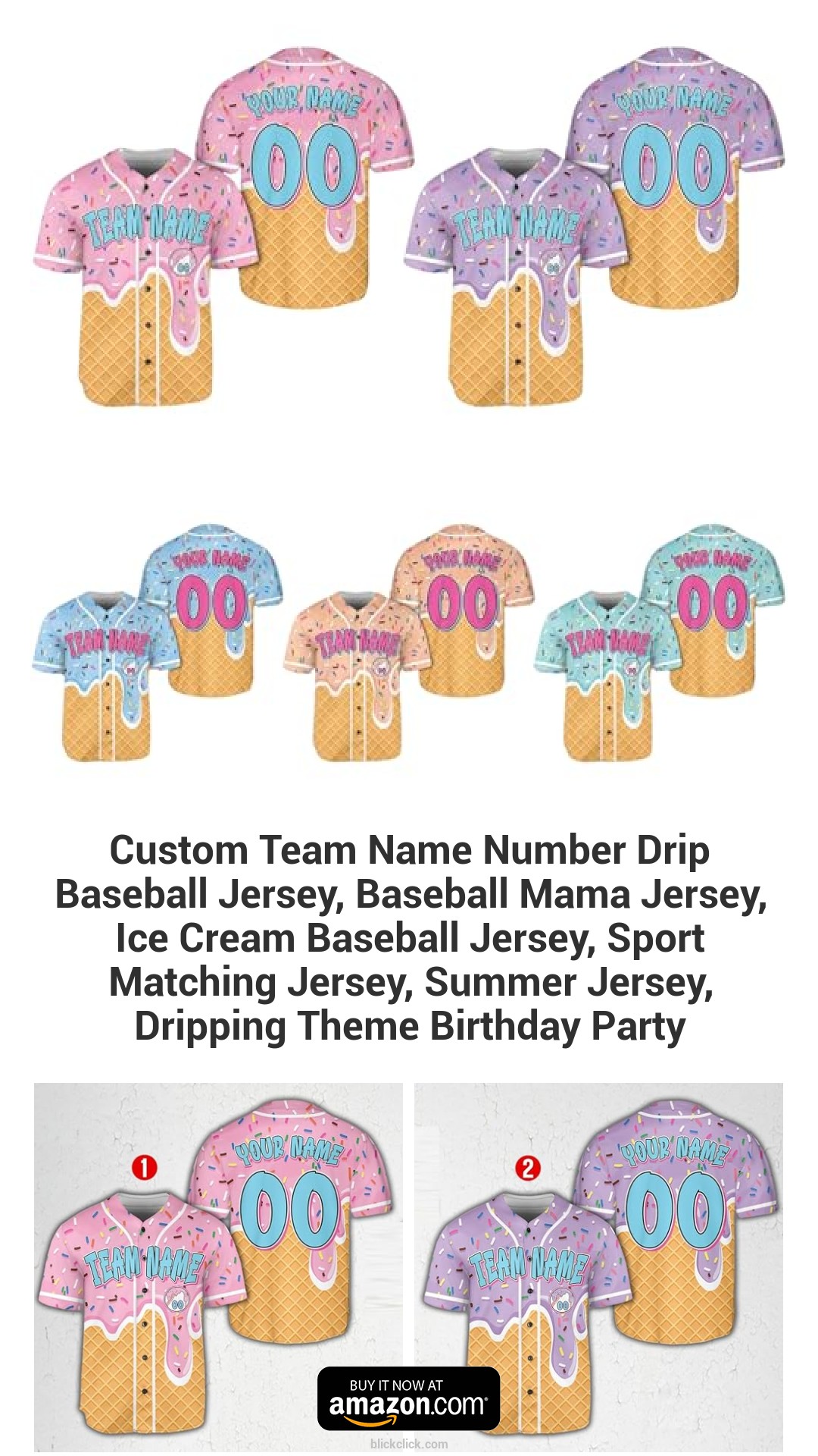 Custom Team Name Number Drip Baseball Jersey, Baseball Mama Jersey, Ice Cream Baseball Jersey, Sport Matching Jersey, Summer Jersey, Dripping Theme Birthday Party
