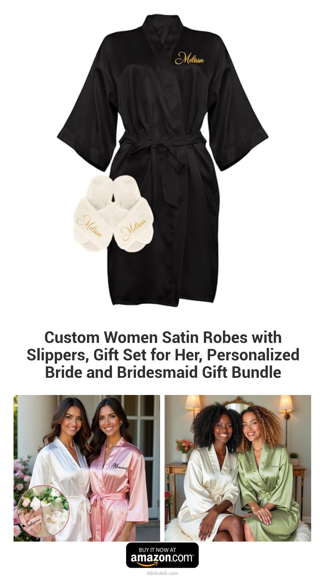 Custom Women Satin Robes with Slippers, Gift Set for Her, Personalized Bride and Bridesmaid Gift Bundle