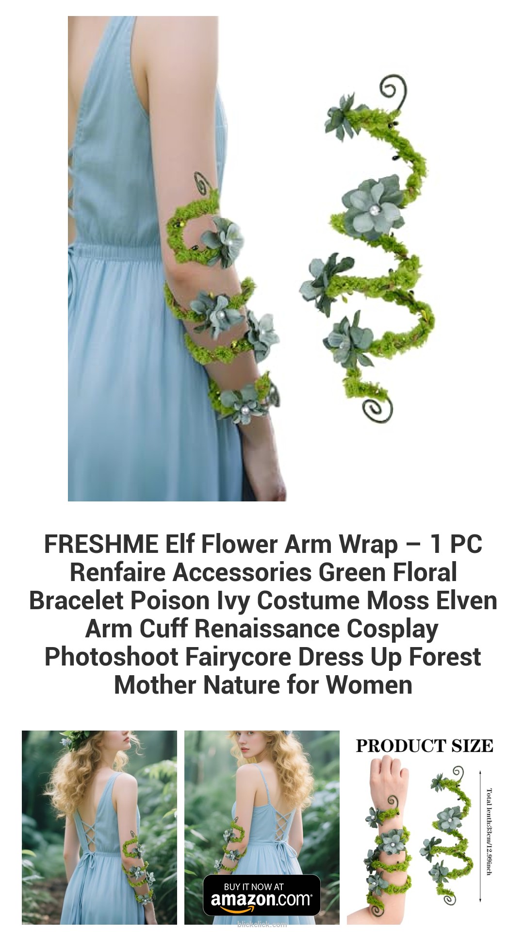 FRESHME Elf Flower Arm Wrap – 1 PC Renfaire Accessories Green Floral Bracelet Poison Ivy Costume Moss Elven Arm Cuff Renaissance Cosplay Photoshoot Fairycore Dress Up Forest Mother Nature for Women