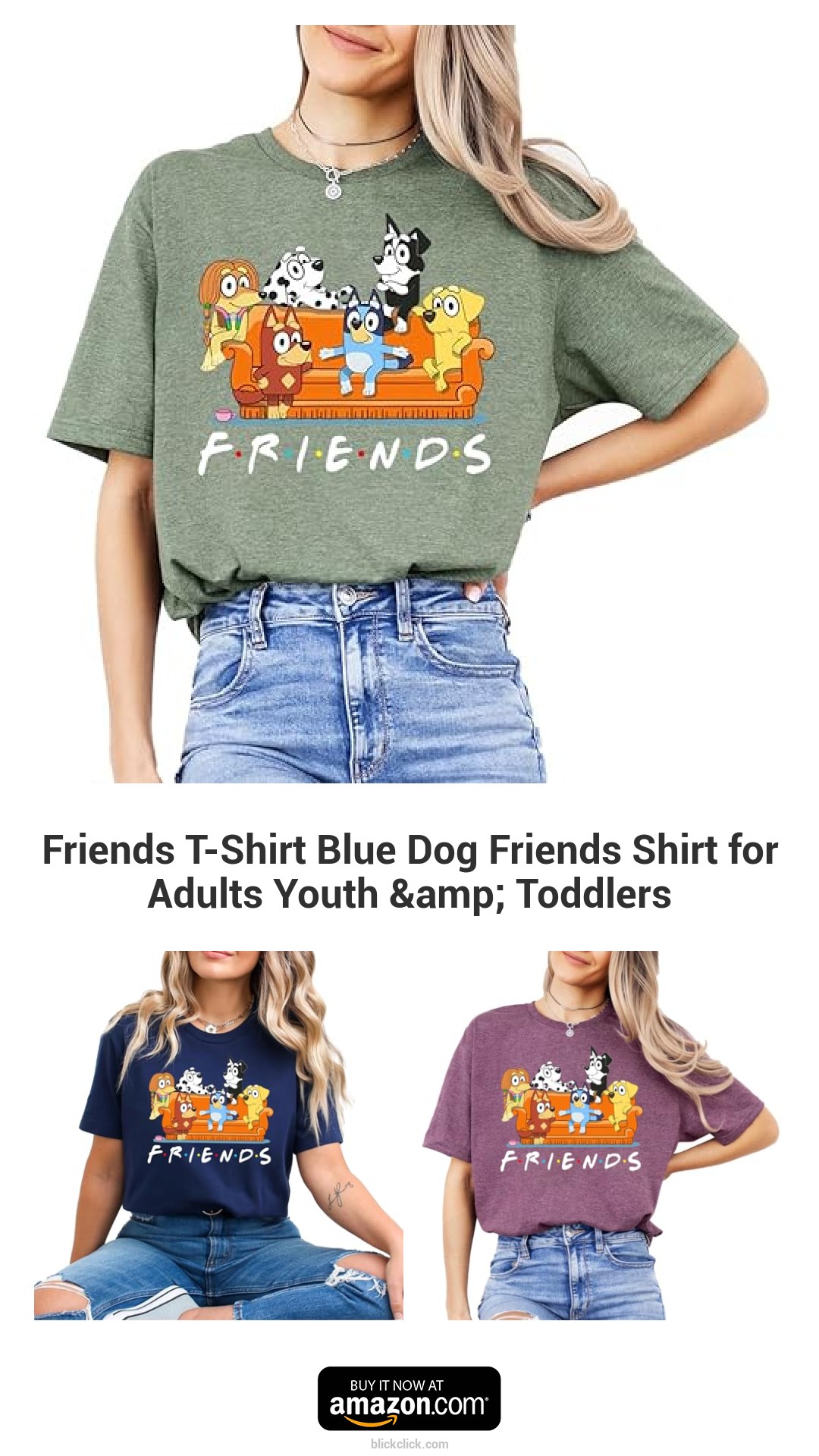 Friends T-Shirt Blue Dog Friends Shirt for Adults Youth & Toddlers