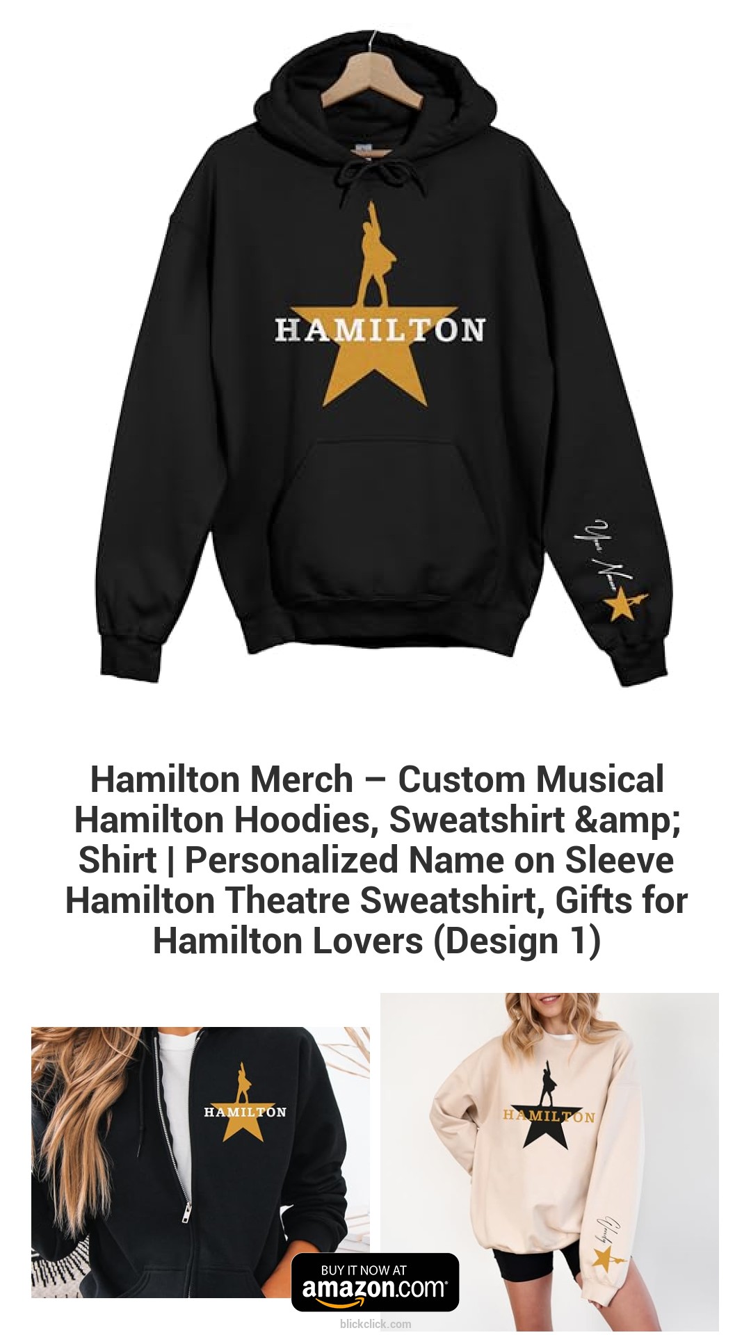 Hamilton Merch – Custom Musical Hamilton Hoodies, Sweatshirt & Shirt | Personalized Name on Sleeve Hamilton Theatre Sweatshirt, Gifts for Hamilton Lovers (Design 1)