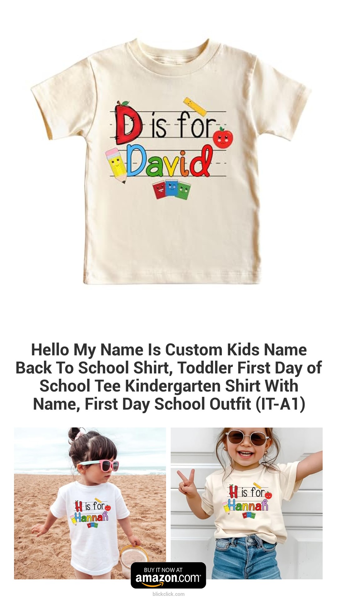 Hello My Name Is Custom Kids Name Back To School Shirt, Toddler First Day of School Tee Kindergarten Shirt With Name, First Day School Outfit (IT-A1)