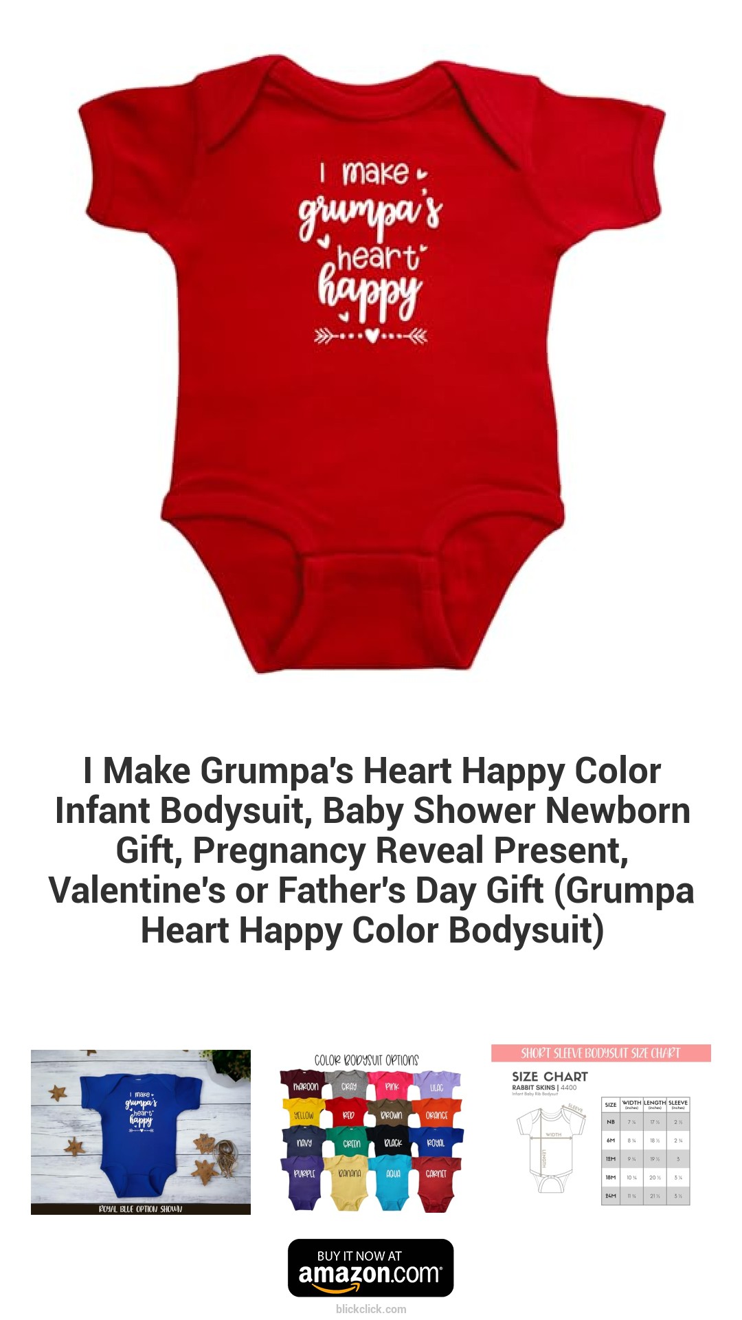 I Make Grumpa's Heart Happy Color Infant Bodysuit, Baby Shower Newborn Gift, Pregnancy Reveal Present, Valentine's or Father's Day Gift (Grumpa Heart Happy Color Bodysuit)