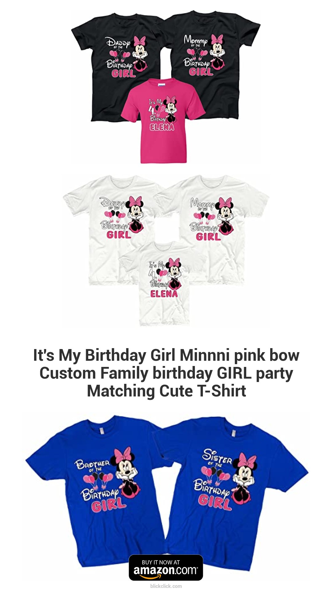 It's My Birthday Girl Minnni pink bow Custom Family birthday GIRL party Matching Cute T-Shirt