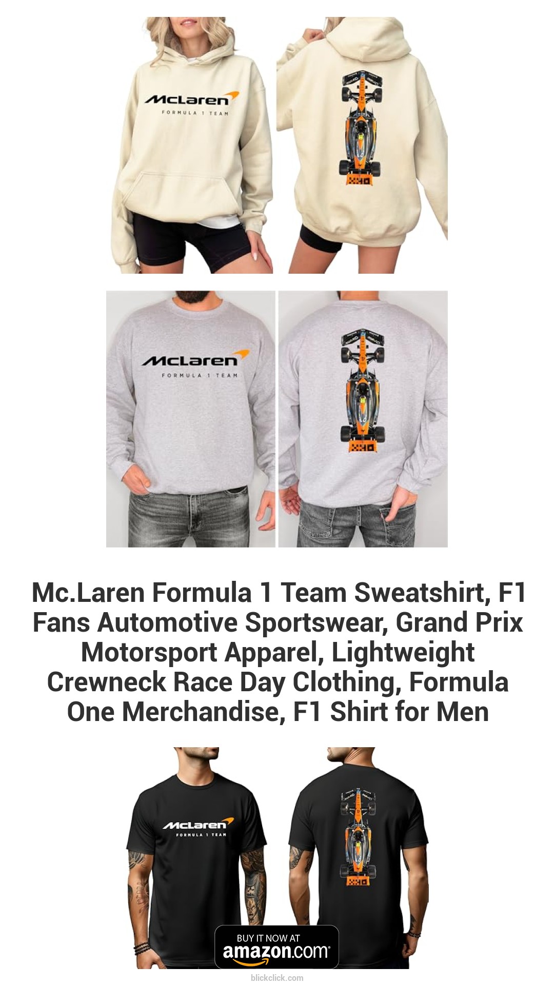 Mc.Laren Formula 1 Team Sweatshirt, F1 Fans Automotive Sportswear, Grand Prix Motorsport Apparel, Lightweight Crewneck Race Day Clothing, Formula One Merchandise, F1 Shirt for Men