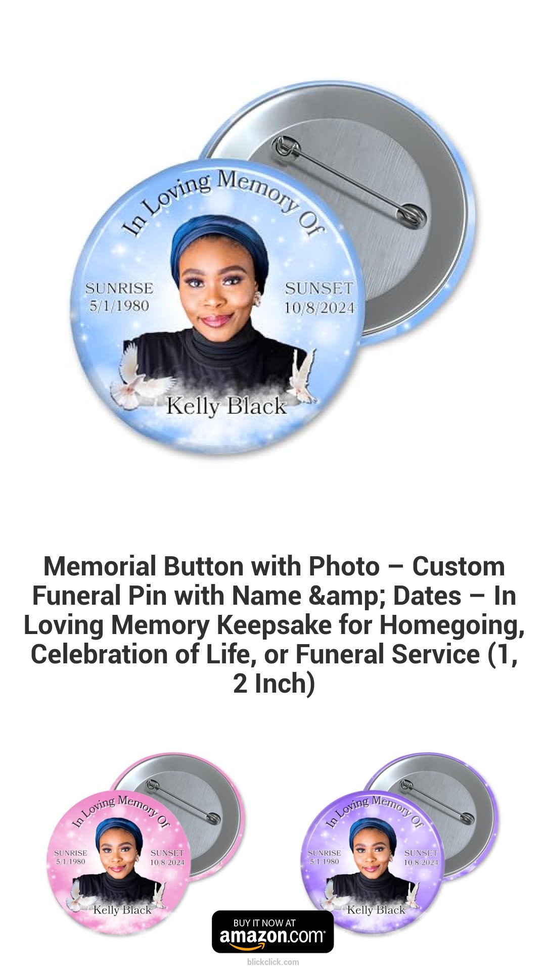 Memorial Button with Photo – Custom Funeral Pin with Name & Dates – In Loving Memory Keepsake for Homegoing, Celebration of Life, or Funeral Service (1, 2 Inch)