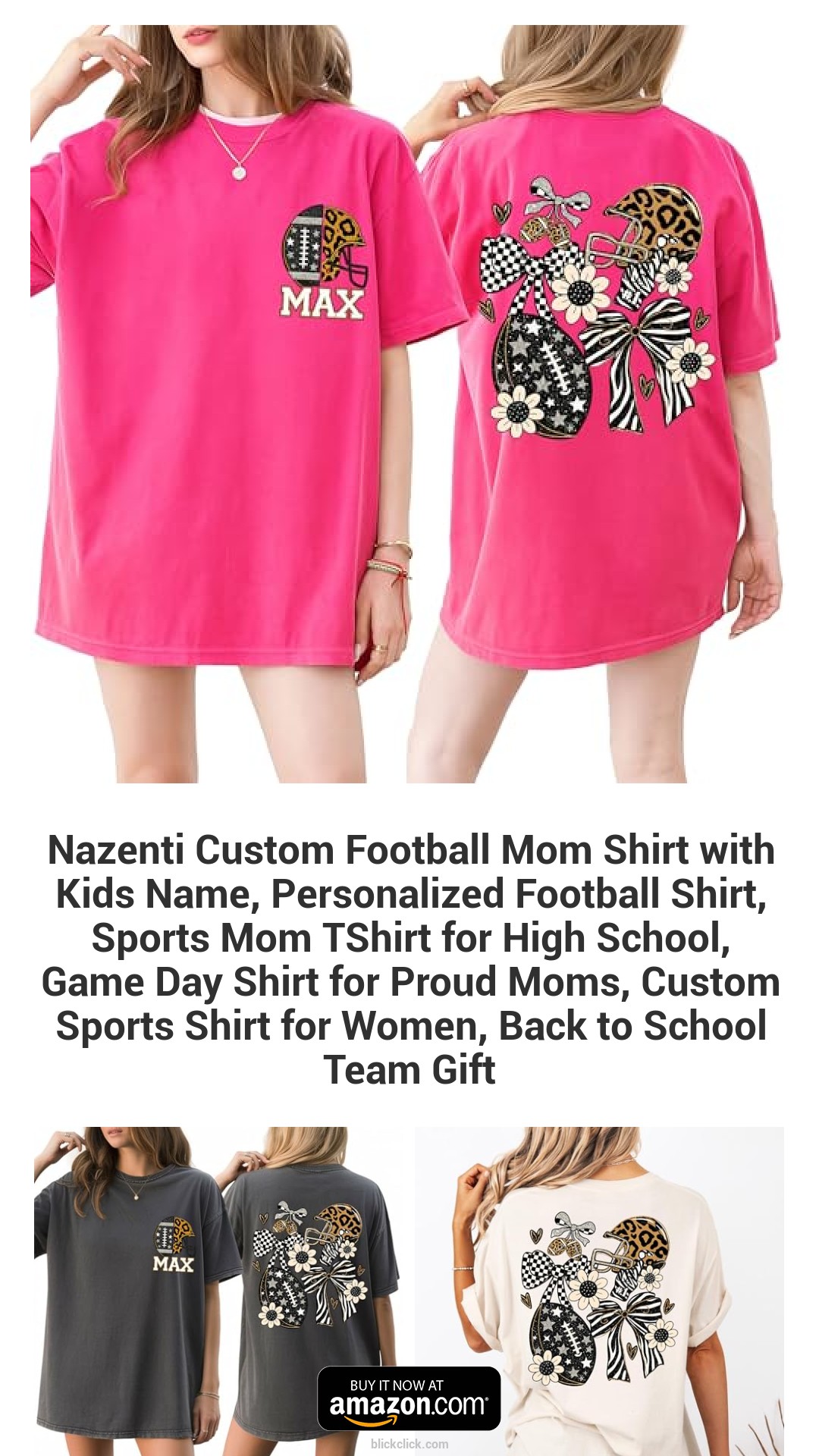 Nazenti Custom Football Mom Shirt with Kids Name, Personalized Football Shirt, Sports Mom TShirt for High School, Game Day Shirt for Proud Moms, Custom Sports Shirt for Women, Back to School Team Gift