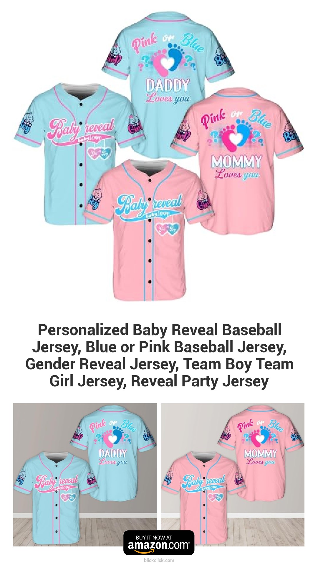 Personalized Baby Reveal Baseball Jersey, Blue or Pink Baseball Jersey, Gender Reveal Jersey, Team Boy Team Girl Jersey, Reveal Party Jersey