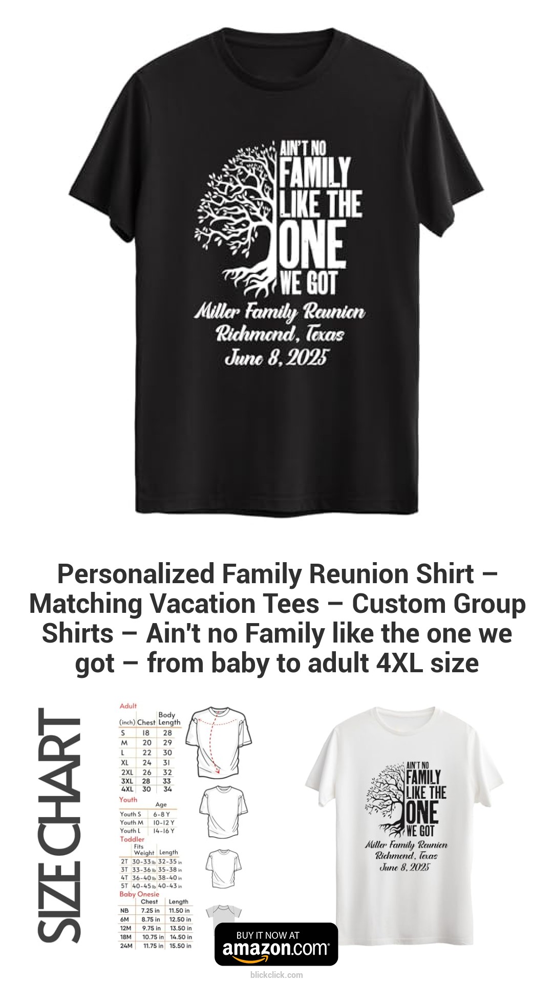 Personalized Family Reunion Shirt – Matching Vacation Tees – Custom Group Shirts – Ain't no Family like the one we got – from baby to adult 4XL size