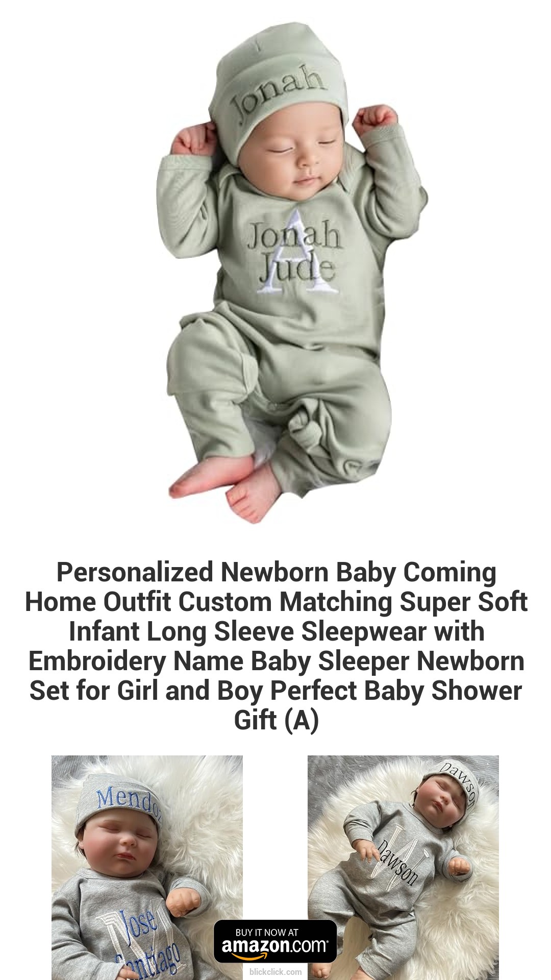 Personalized Newborn Baby Coming Home Outfit Custom Matching Super Soft Infant Long Sleeve Sleepwear with Embroidery Name Baby Sleeper Newborn Set for Girl and Boy Perfect Baby Shower Gift (A)