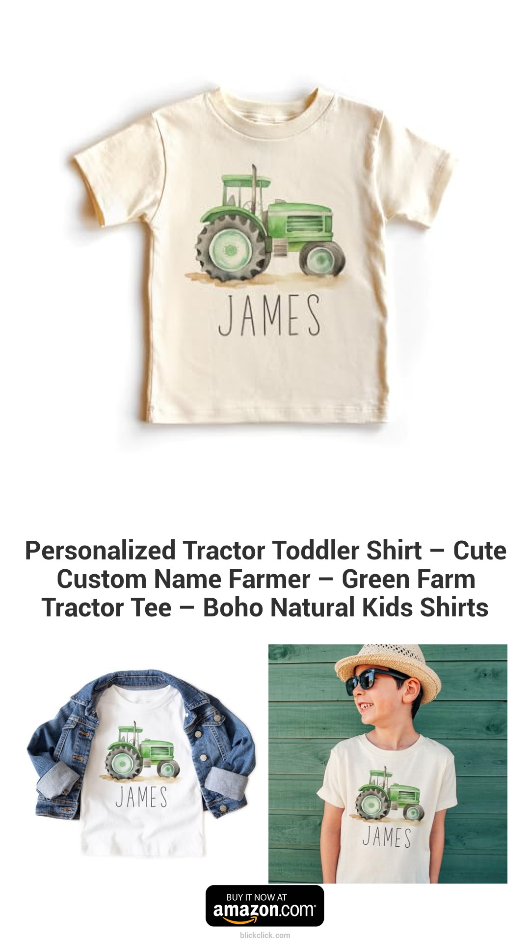 Personalized Tractor Toddler Shirt – Cute Custom Name Farmer – Green Farm Tractor Tee – Boho Natural Kids Shirts
