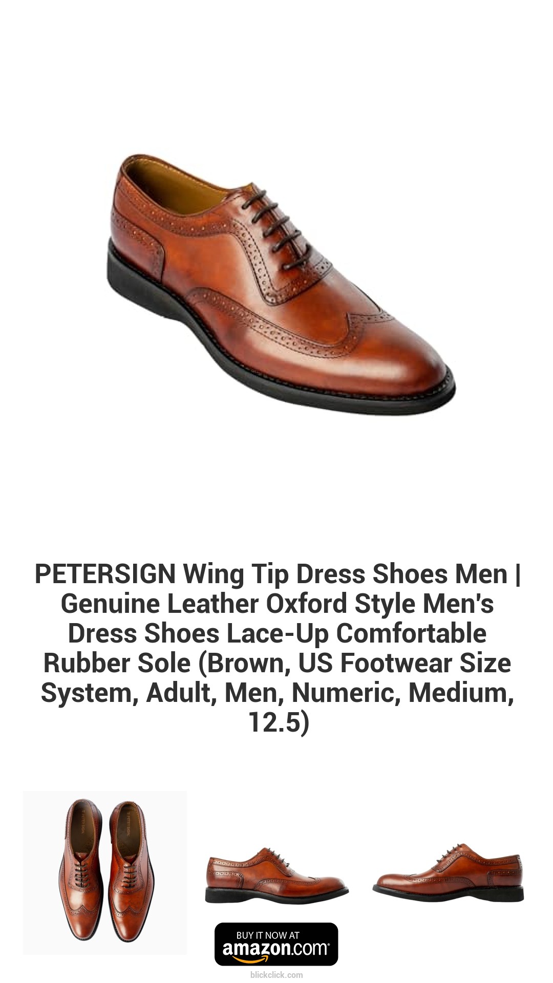 PETERSIGN Wing Tip Dress Shoes Men | Genuine Leather Oxford Style Men's Dress Shoes Lace-Up Comfortable Rubber Sole (Brown, US Footwear Size System, Adult, Men, Numeric, Medium, 12.5)