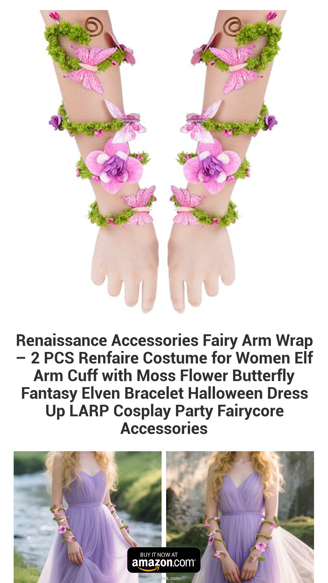 Renaissance Accessories Fairy Arm Wrap – 2 PCS Renfaire Costume for Women Elf Arm Cuff with Moss Flower Butterfly Fantasy Elven Bracelet Halloween Dress Up LARP Cosplay Party Fairycore Accessories