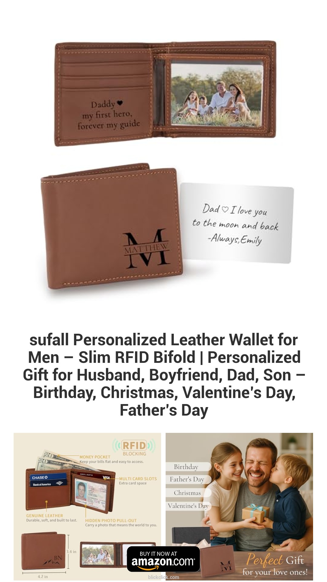 sufall Personalized Leather Wallet for Men – Slim RFID Bifold | Personalized Gift for Husband, Boyfriend, Dad, Son – Birthday, Christmas, Valentine’s Day, Father’s Day