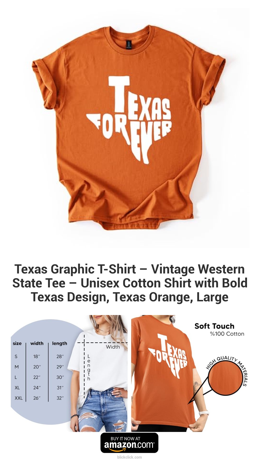 Texas Graphic T-Shirt – Vintage Western State Tee – Unisex Cotton Shirt with Bold Texas Design, Texas Orange, Large