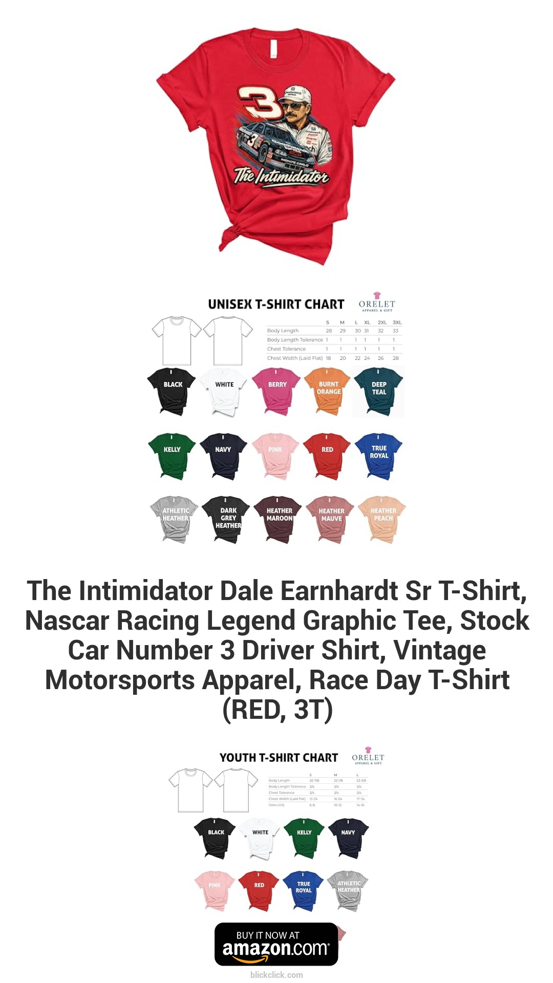 The Intimidator Dale Earnhardt Sr T-Shirt, Nascar Racing Legend Graphic Tee, Stock Car Number 3 Driver Shirt, Vintage Motorsports Apparel, Race Day T-Shirt (RED, 3T)