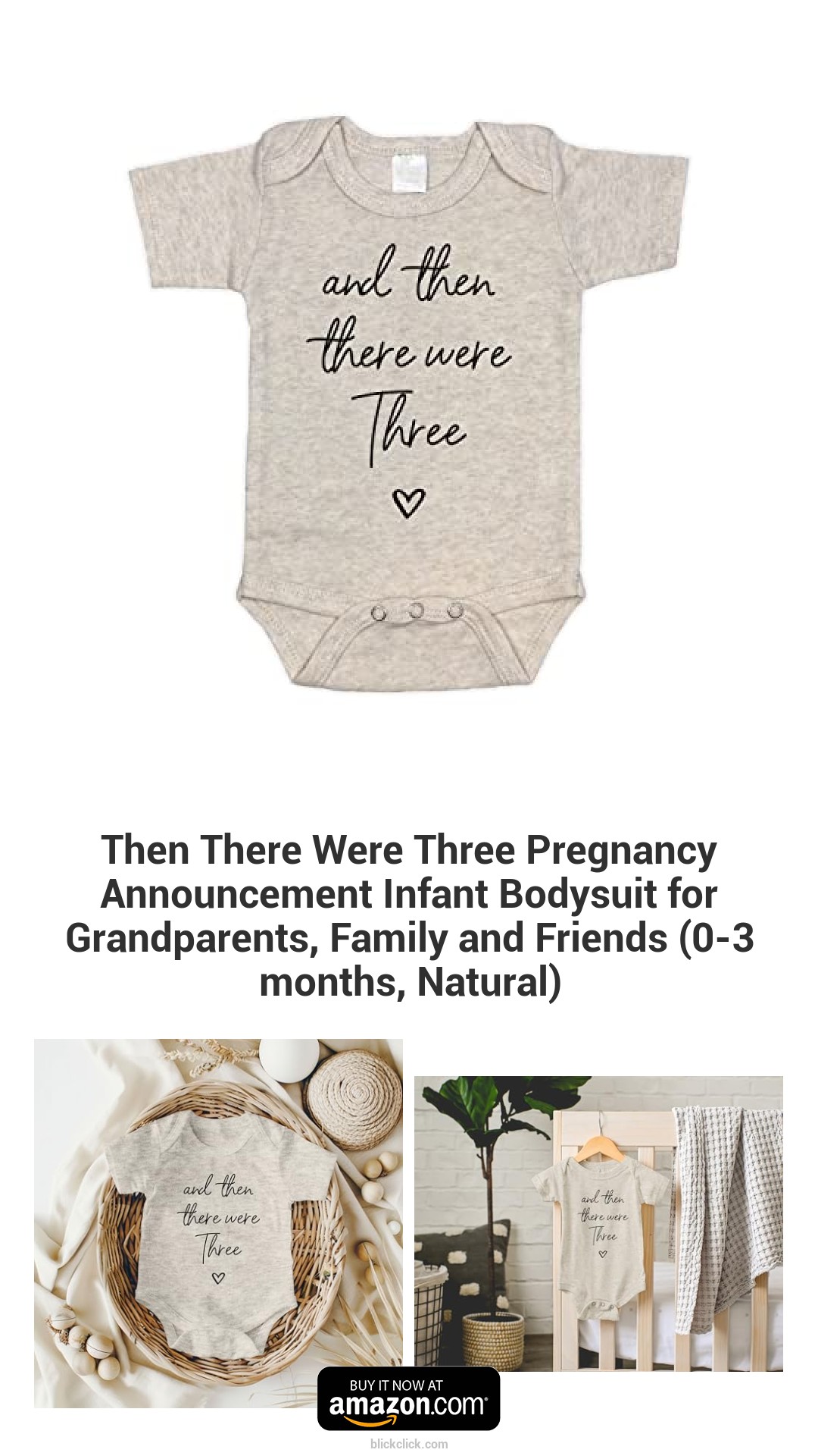 Then There Were Three Pregnancy Announcement Infant Bodysuit for Grandparents, Family and Friends (0-3 months, Natural)