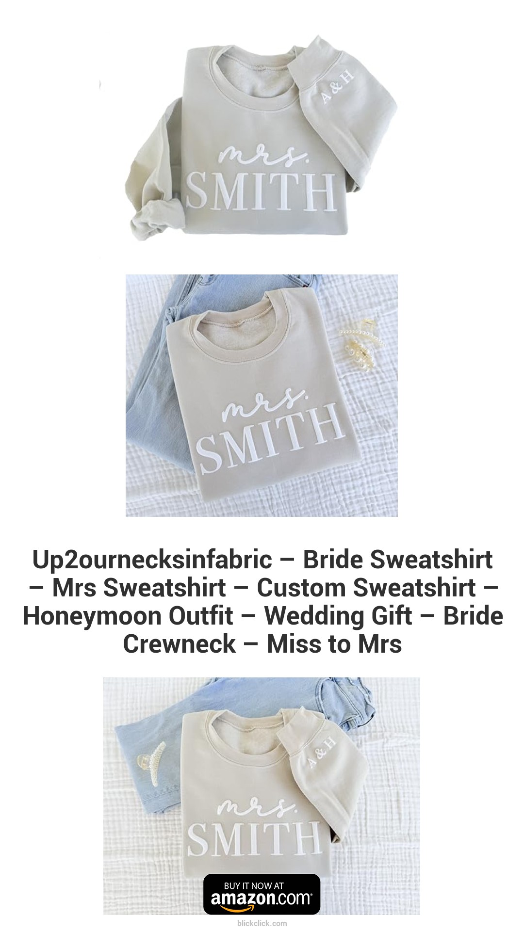 Up2ournecksinfabric – Bride Sweatshirt – Mrs Sweatshirt – Custom Sweatshirt – Honeymoon Outfit – Wedding Gift – Bride Crewneck – Miss to Mrs